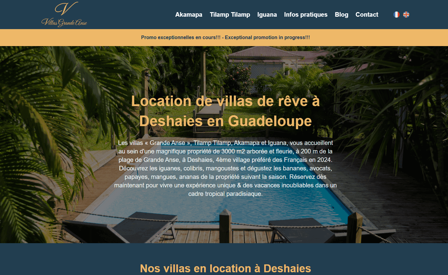 Accueil du site web Villas Grande Anse